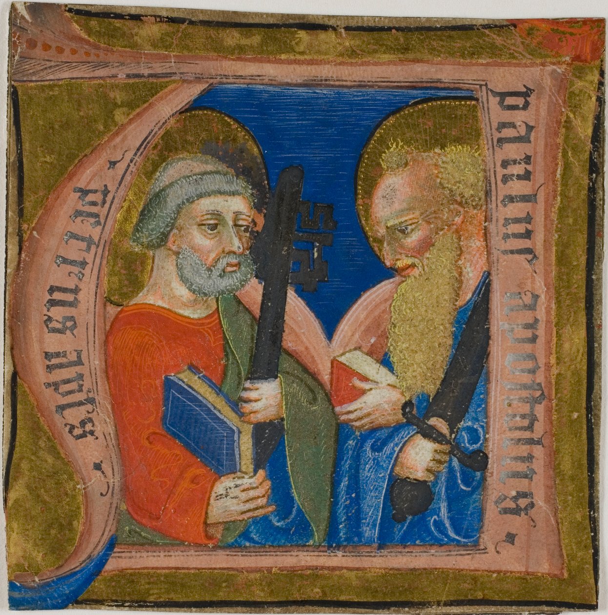 De heiligen Petrus en Paulus in een historische initiaal "N" uit een koorboek door Unknown artist