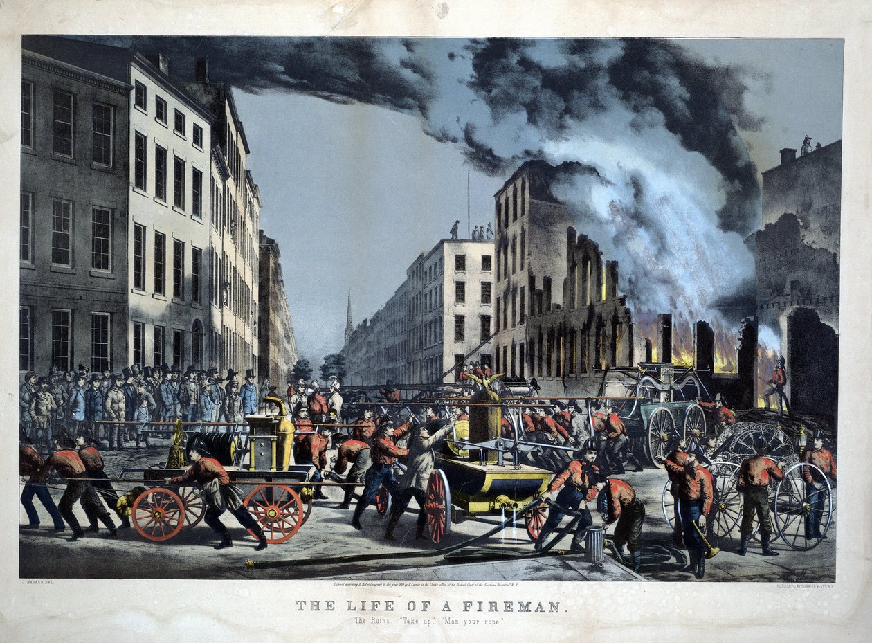 Scène uit het dagelijks leven van Amerikaanse brandweerlieden door Unknown artist