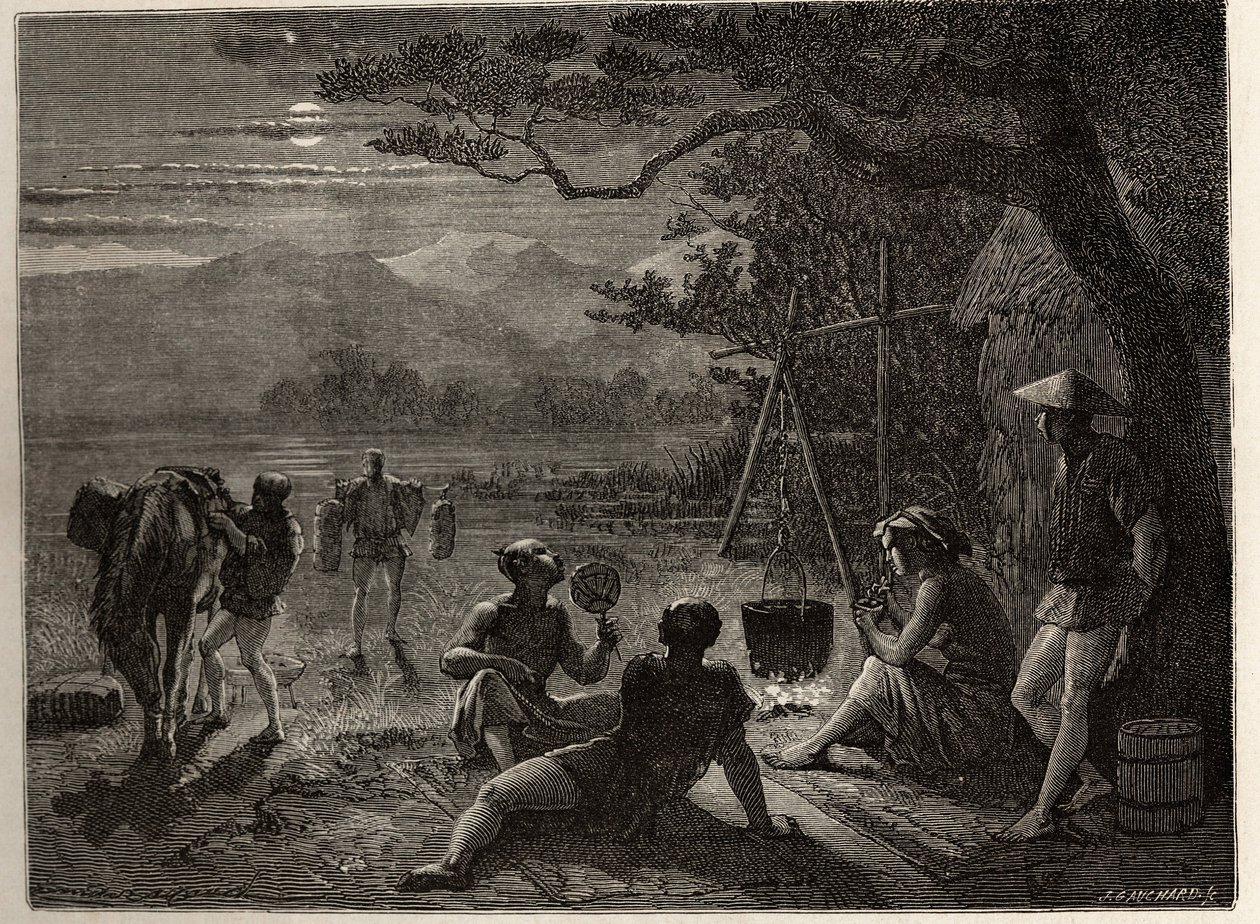 Rustscène op het platteland bij maanlicht door Unknown artist
