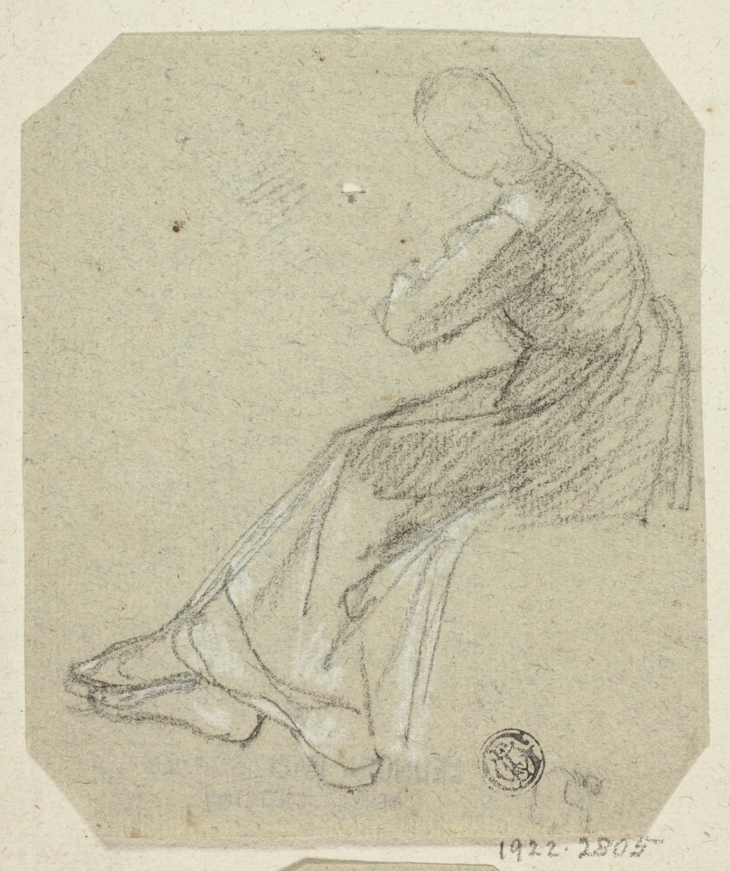 Zittende vrouw in profiel door Unknown artist
