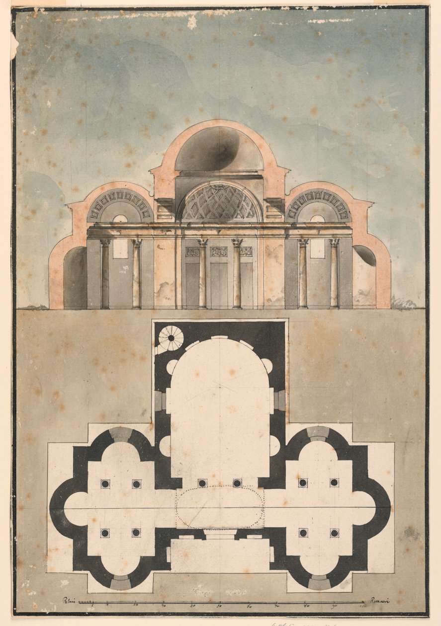 Doorsnede, klein koepelgebouw door Unknown artist