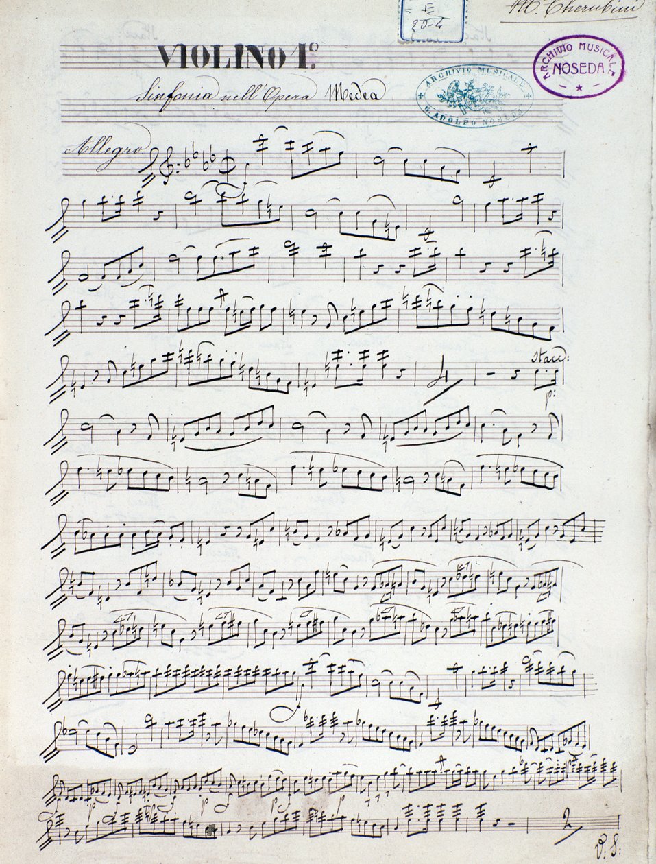 Bladmuziek voor de eerste viool van Medea, opera van Luigi Cherubini door Unknown artist