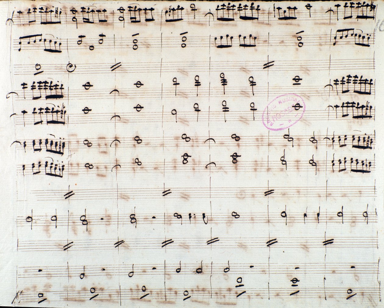 Bladmuziekpagina voor de eerste viool in de opening van Mithridate, koning van Pontus, opera door Mozart (1770) door Unknown artist