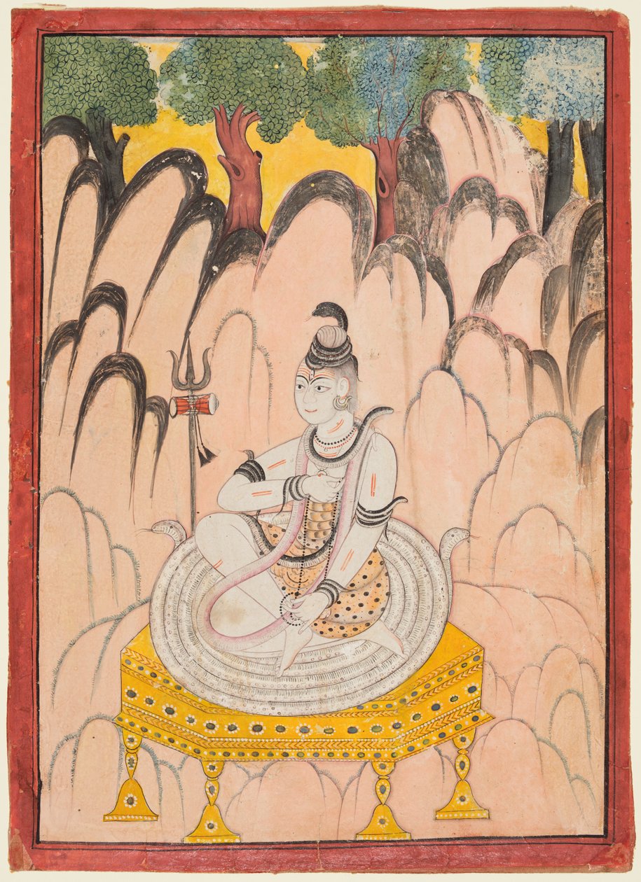 Shiva zittend op een troon in een landschap door Unknown artist