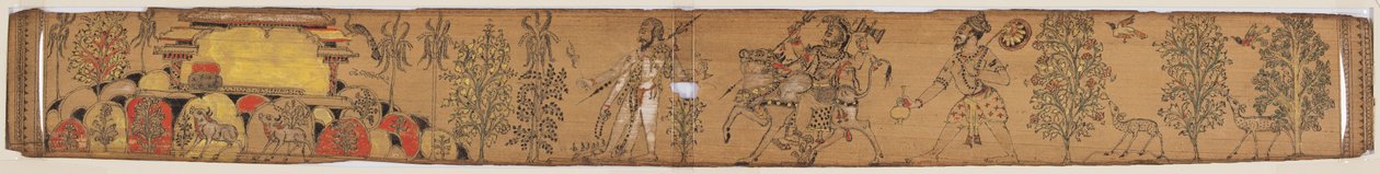 Shiva en zijn volgelingen keren terug naar de berg Kailash (verso), uit een romance van Chandrabhanu en Lavanyavati van Upendra Bhanja (1670–1740) door Unknown artist