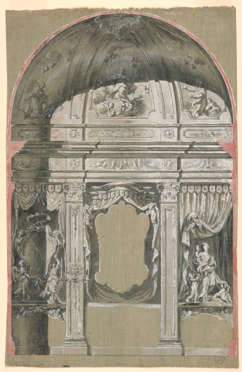 Zijkapel, met figuren van Liefdadigheid, de Maagd en Heiligen door Unknown artist