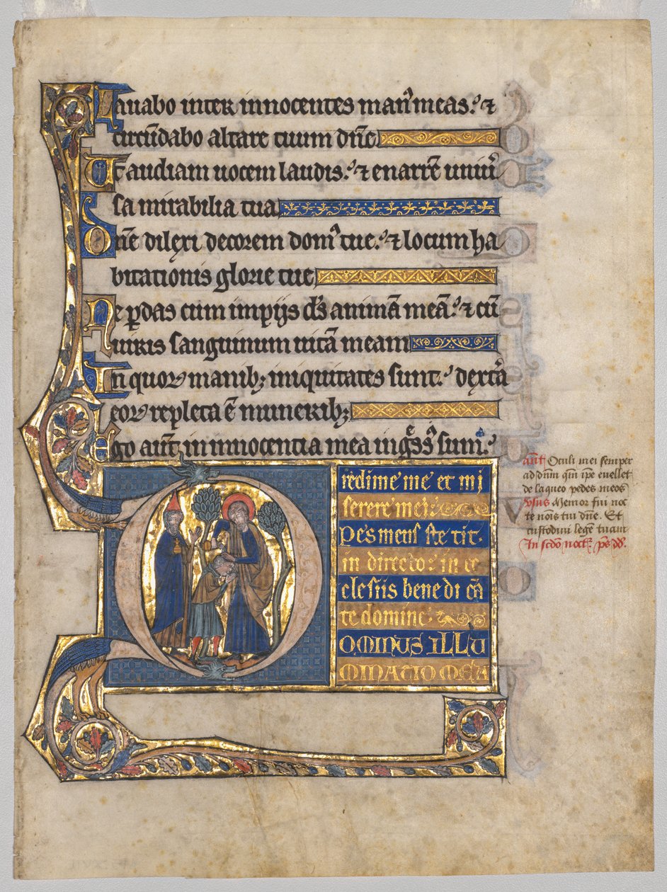 Enkel Blad Uitgesneden uit een Psalter: Initiaal D[ominus illuminatio mea] met Samuel die David Zalfde door Unknown artist