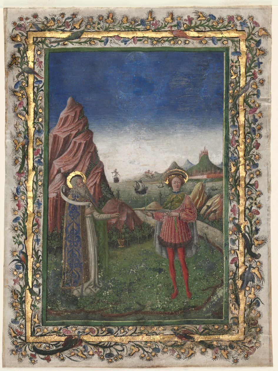 Enkel Blad uit een Missaal: Twee Mannelijke Heiligen door Unknown artist