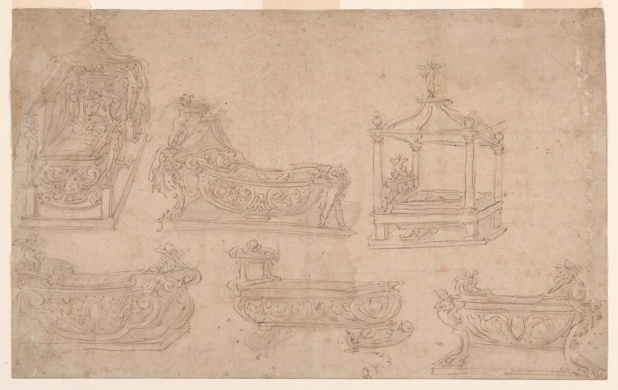Zes Ontwerpen voor een Kinderbed door Unknown artist
