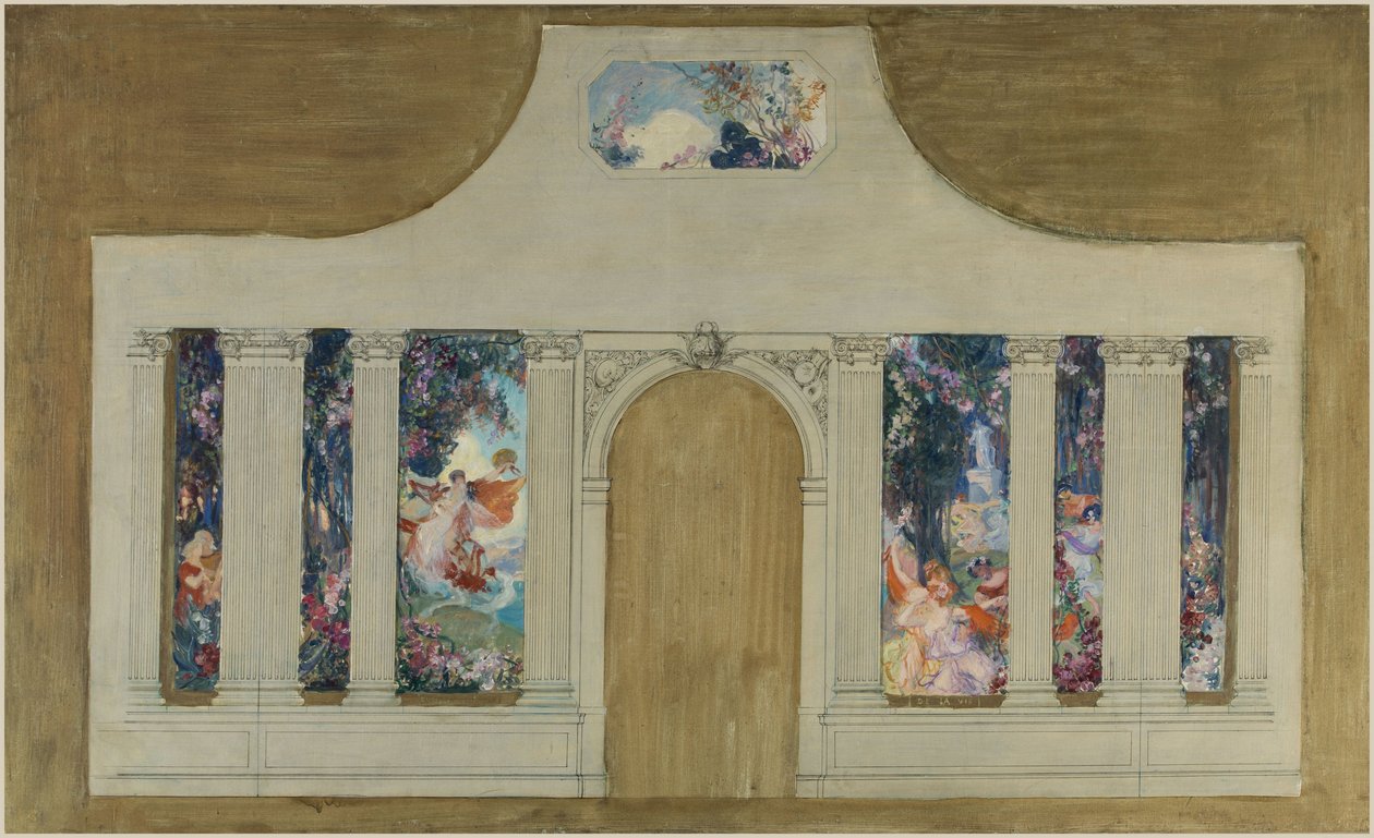 Schets voor een set: Farandole van jonge vrouwen met bloemen door Unknown artist
