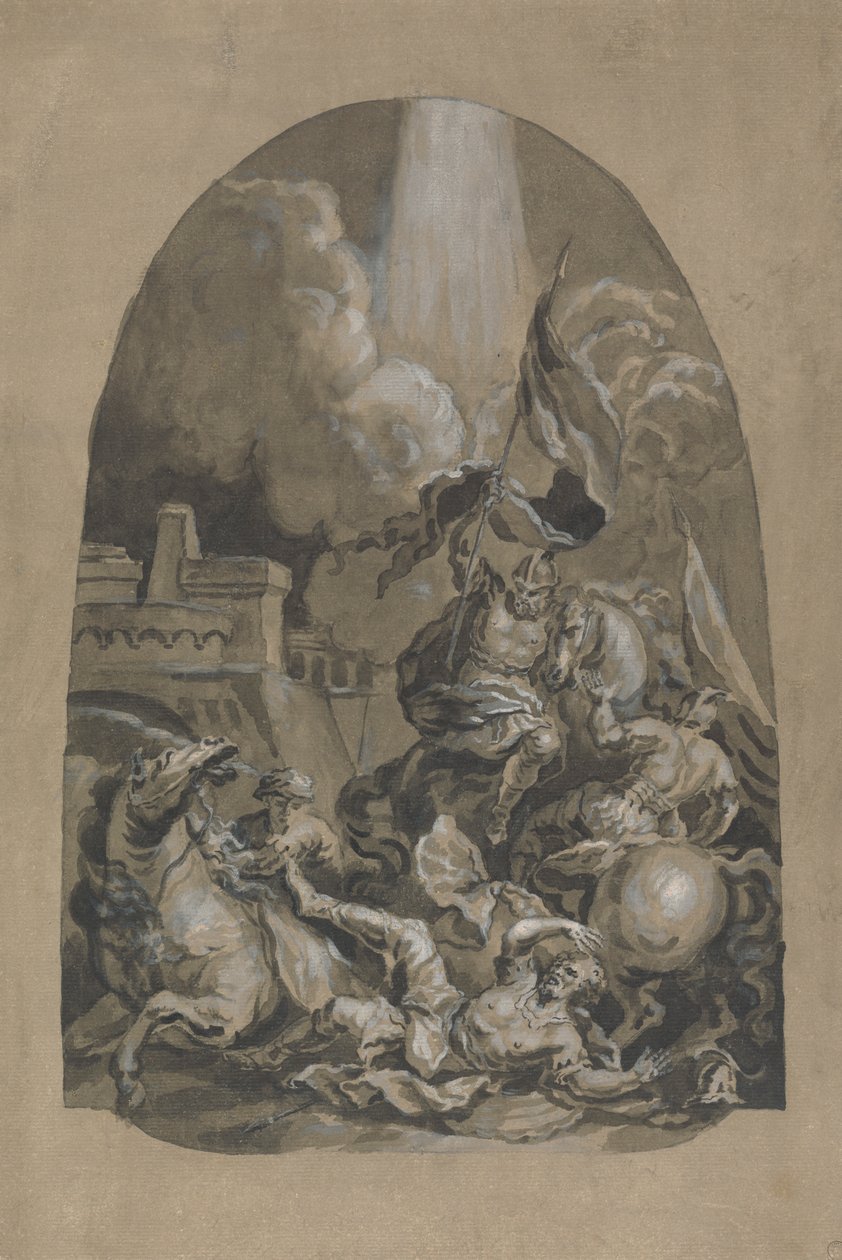 Schets voor het olieverfschilderij "De bekering van St. Paulus" door Unknown artist