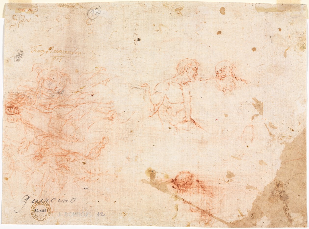Schets van twee mannen en andere verschillende figuren (verso) door Unknown artist
