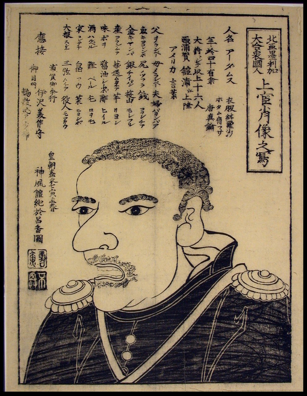 Portretschets van een hoge officier, uit de Verenigde Staten van Amerika (Kita Amerika dai gasshukokujin, Jokan shozo no utsushi door Unknown artist