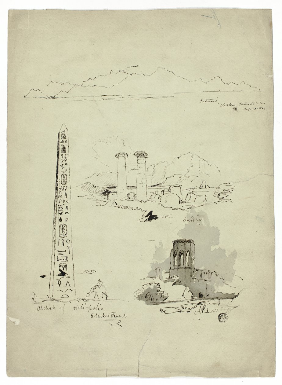 Schetsen van Patmos, Sardis, Obelisk van Heliopolis door Unknown artist