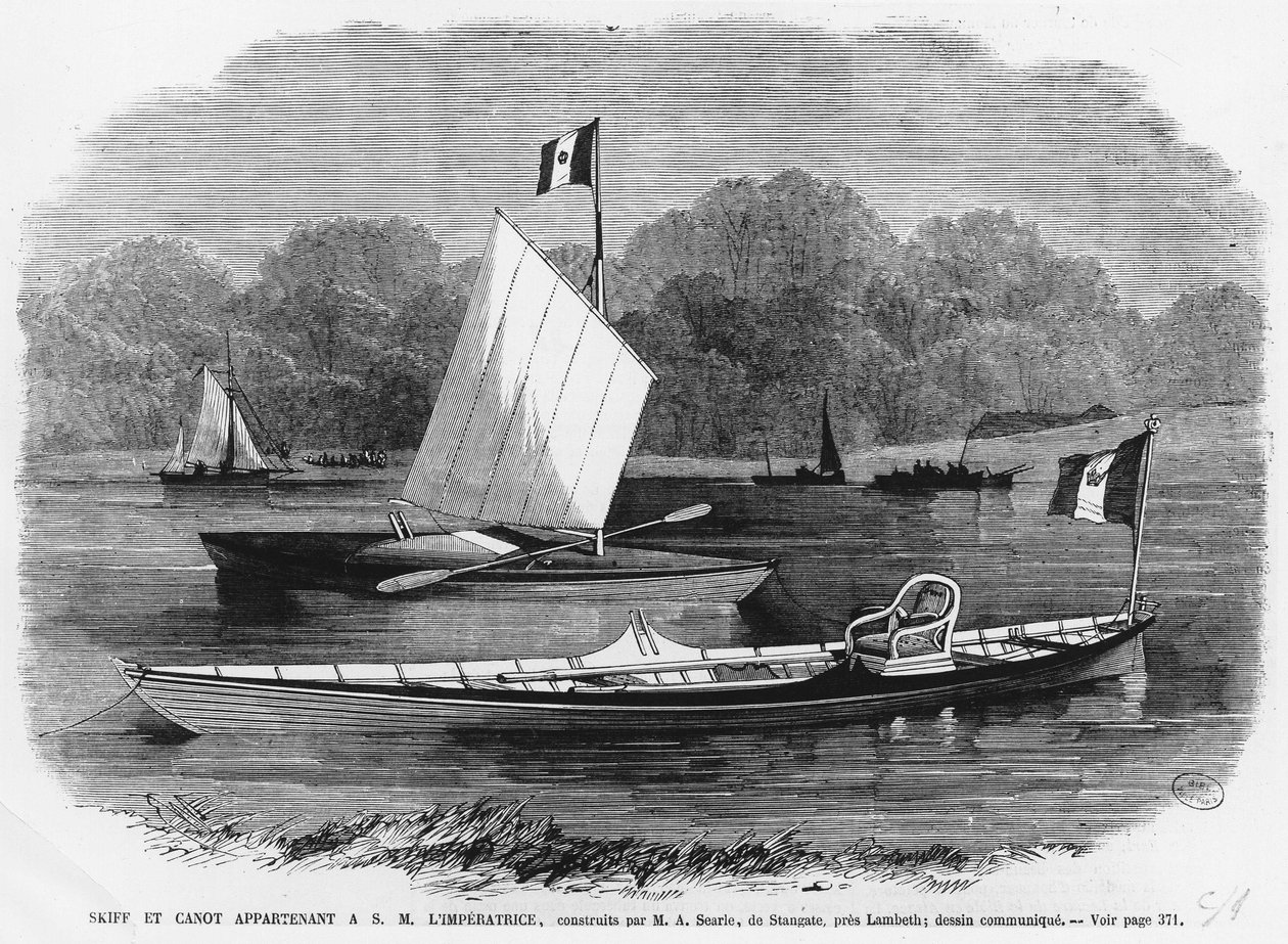 Skiff en kano naast de keizerin, gebouwd door M.A. Searle de Stangate, nabij Lambeth door Unknown artist