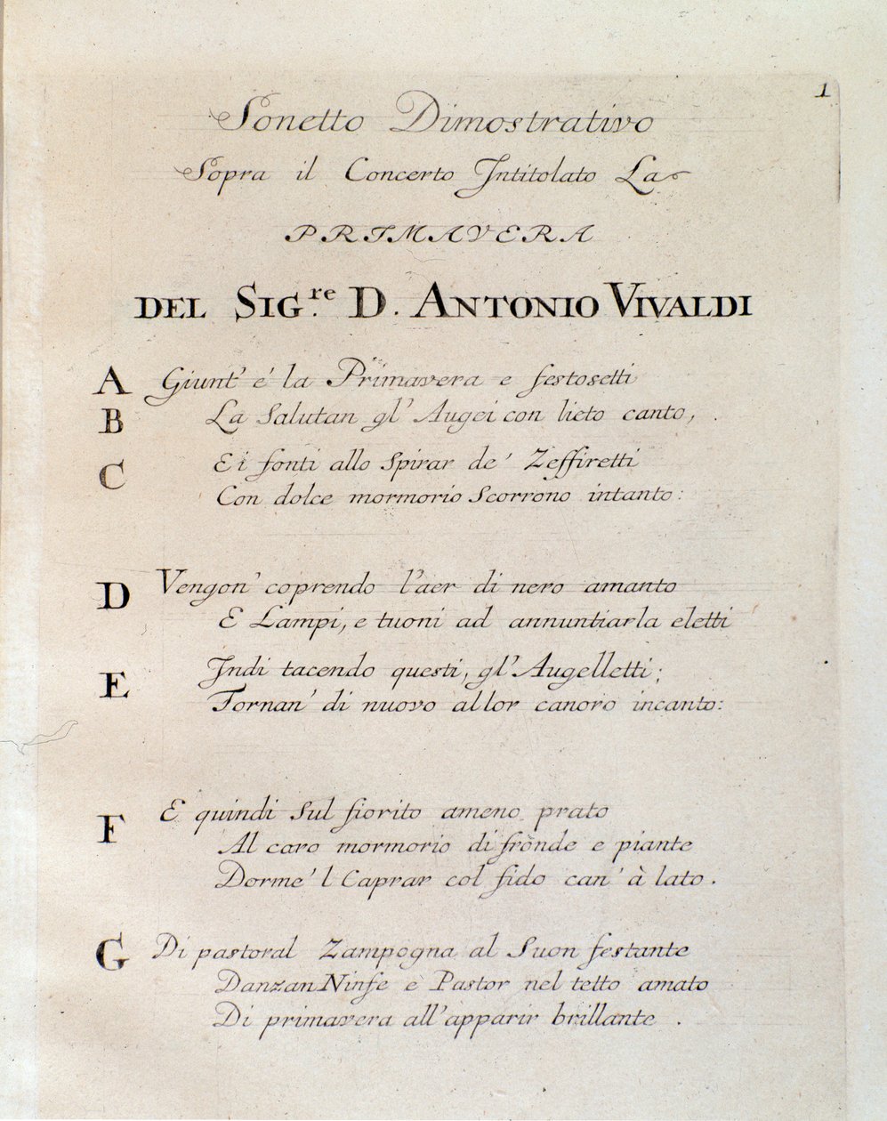 Sonnet aan het begin van de lente (La primavera) concerto in Il cimento dell