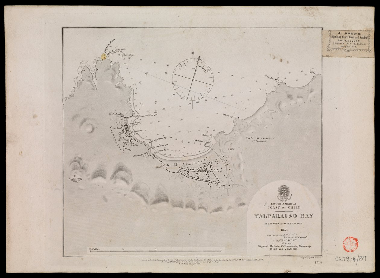 Zuid-Amerika, kust van Chili - Valparaiso Baai door de officieren van HMS 