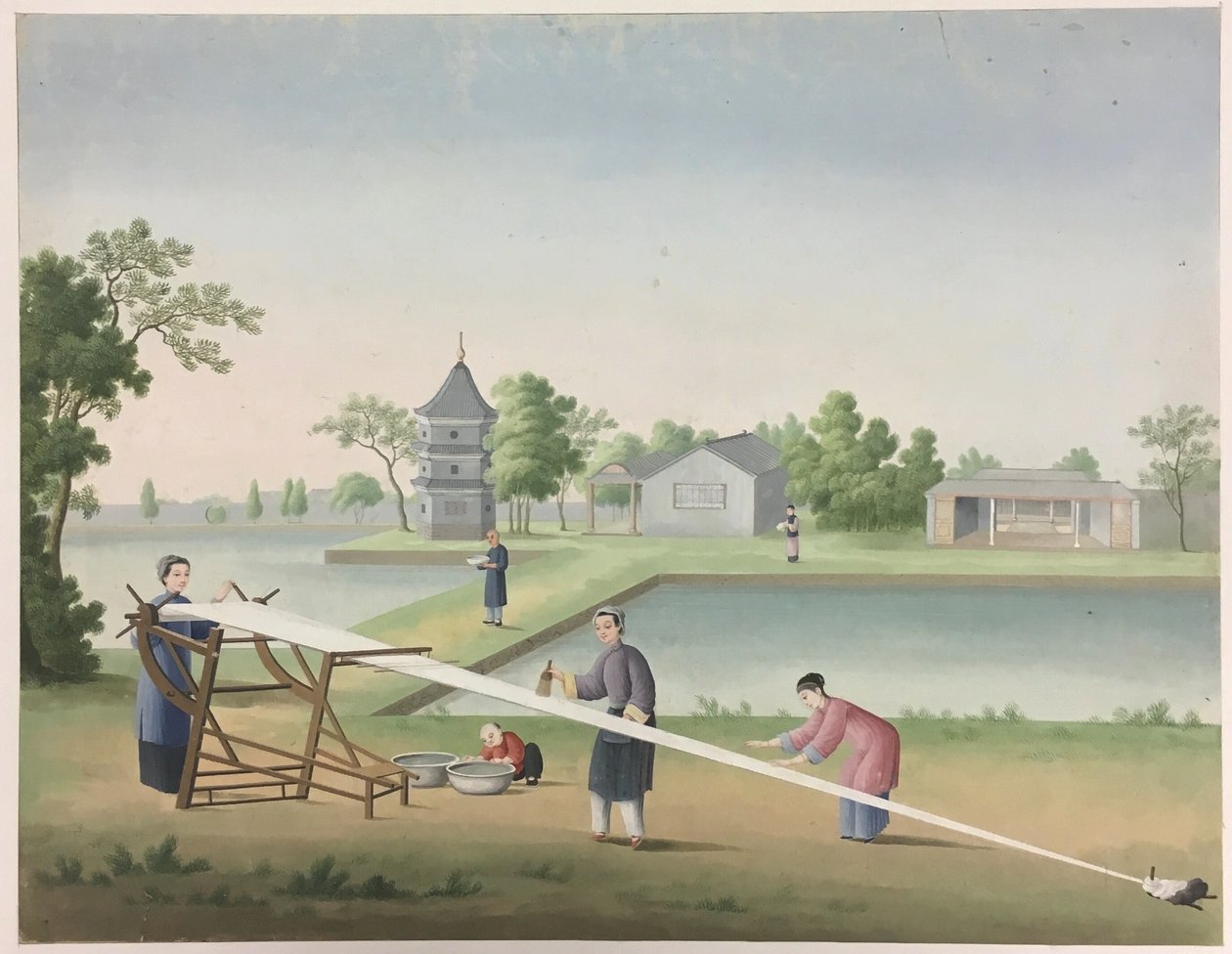 Doek spinnen, theebladeren voorbereiden, zijde voorbereiden door Unknown artist