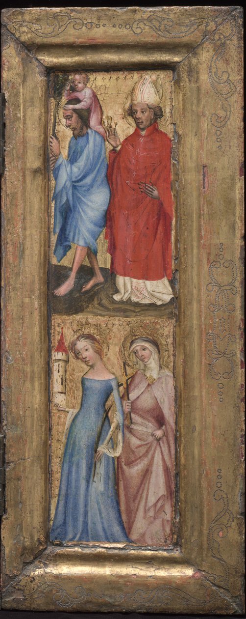 St. Christoffel en St. Erasmus; St. Barbara en een andere vrouwelijke heilige door Unknown artist