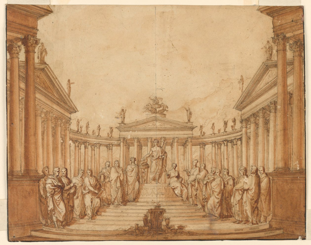 Toneelontwerp, Apollo met Beroemde Mannen en Muzen door Unknown artist