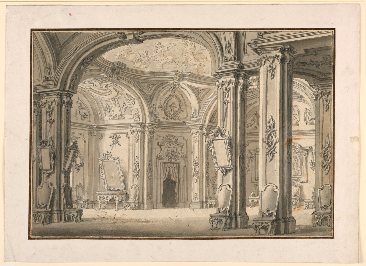 Toneelontwerp: Galerij in een paleis door Unknown artist