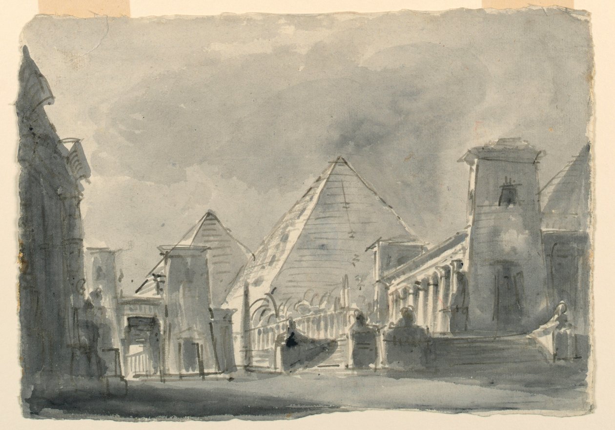 Toneelontwerp, Groep Egyptische Gebouwen van Buitenaf door Unknown artist