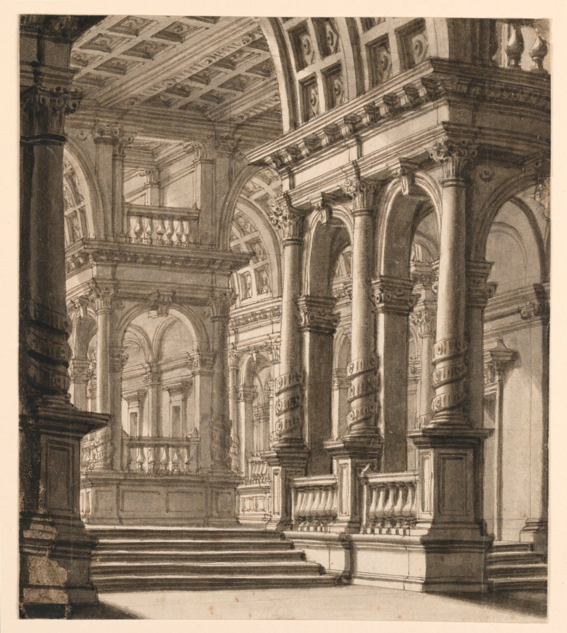 Toneelontwerp, interieur van gebouw door Unknown artist