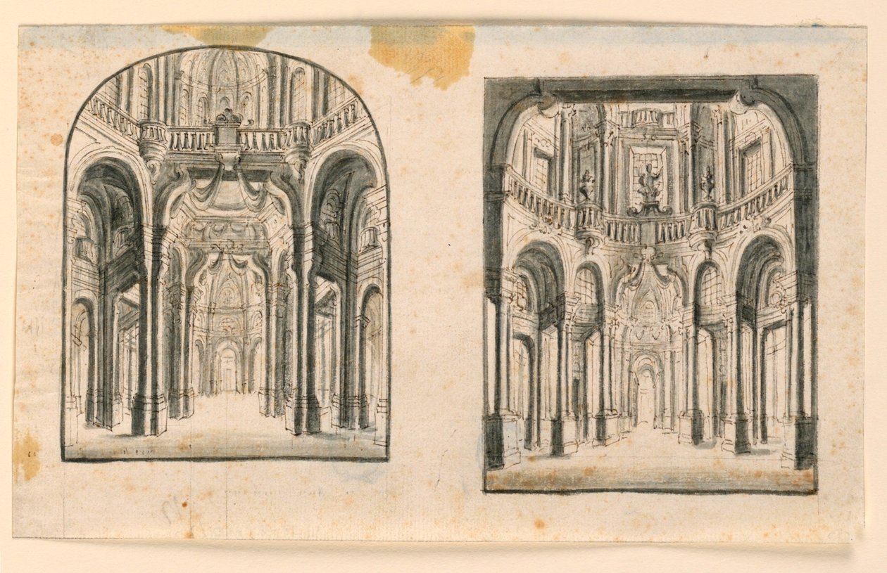 Toneelontwerp: Interieur van paleiszalen door Unknown artist