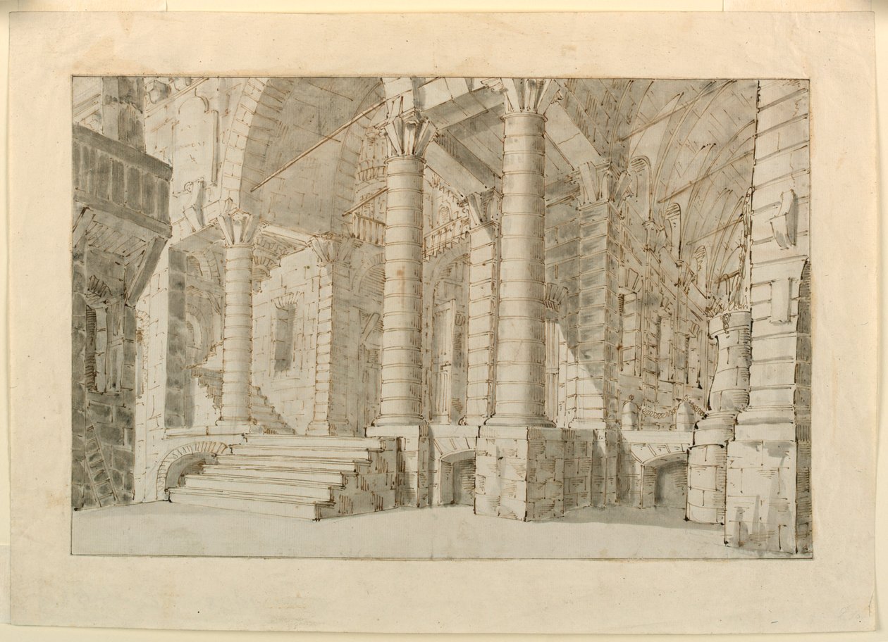 Toneelontwerp, interieur van gevangenis door Unknown artist