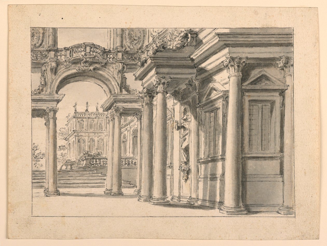 Toneelontwerp: Paleistuin Architectuur door Unknown artist