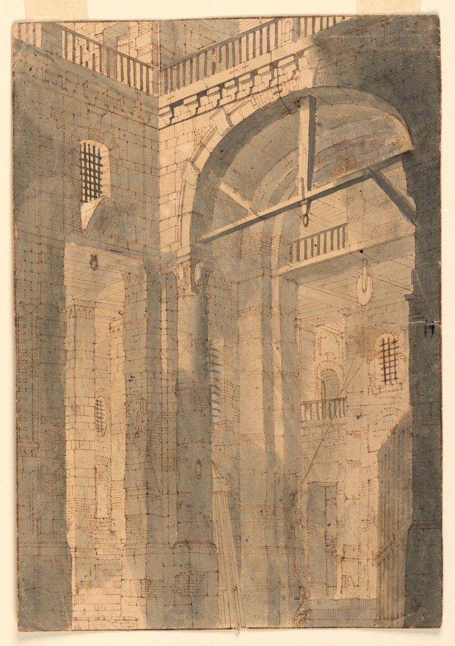 Toneelontwerp, gevangenishal door Unknown artist