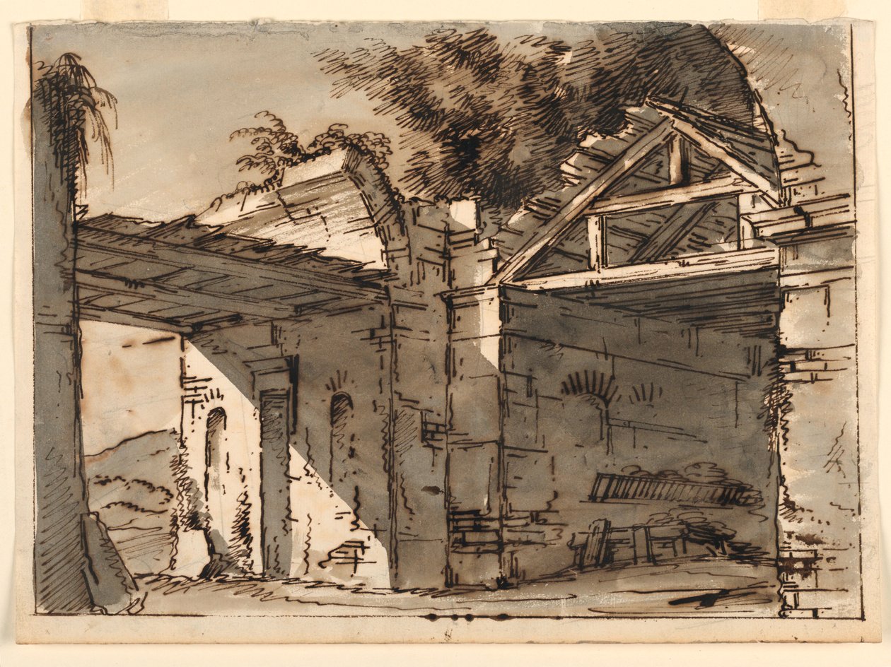 Toneelontwerp, Ruïnes in Landschap door Unknown artist