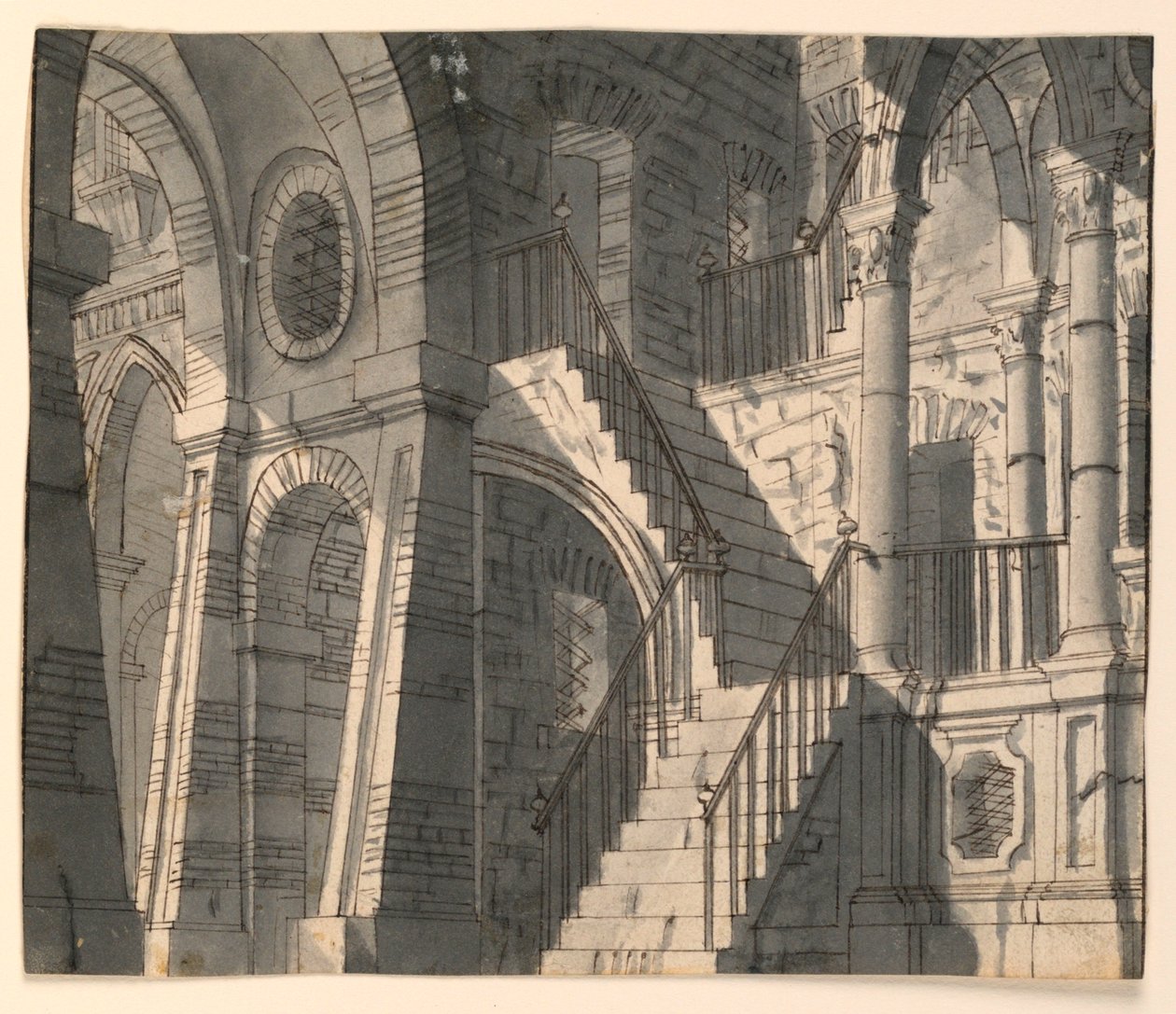 Toneelontwerp, Stenen Interieur met Trap door Unknown artist
