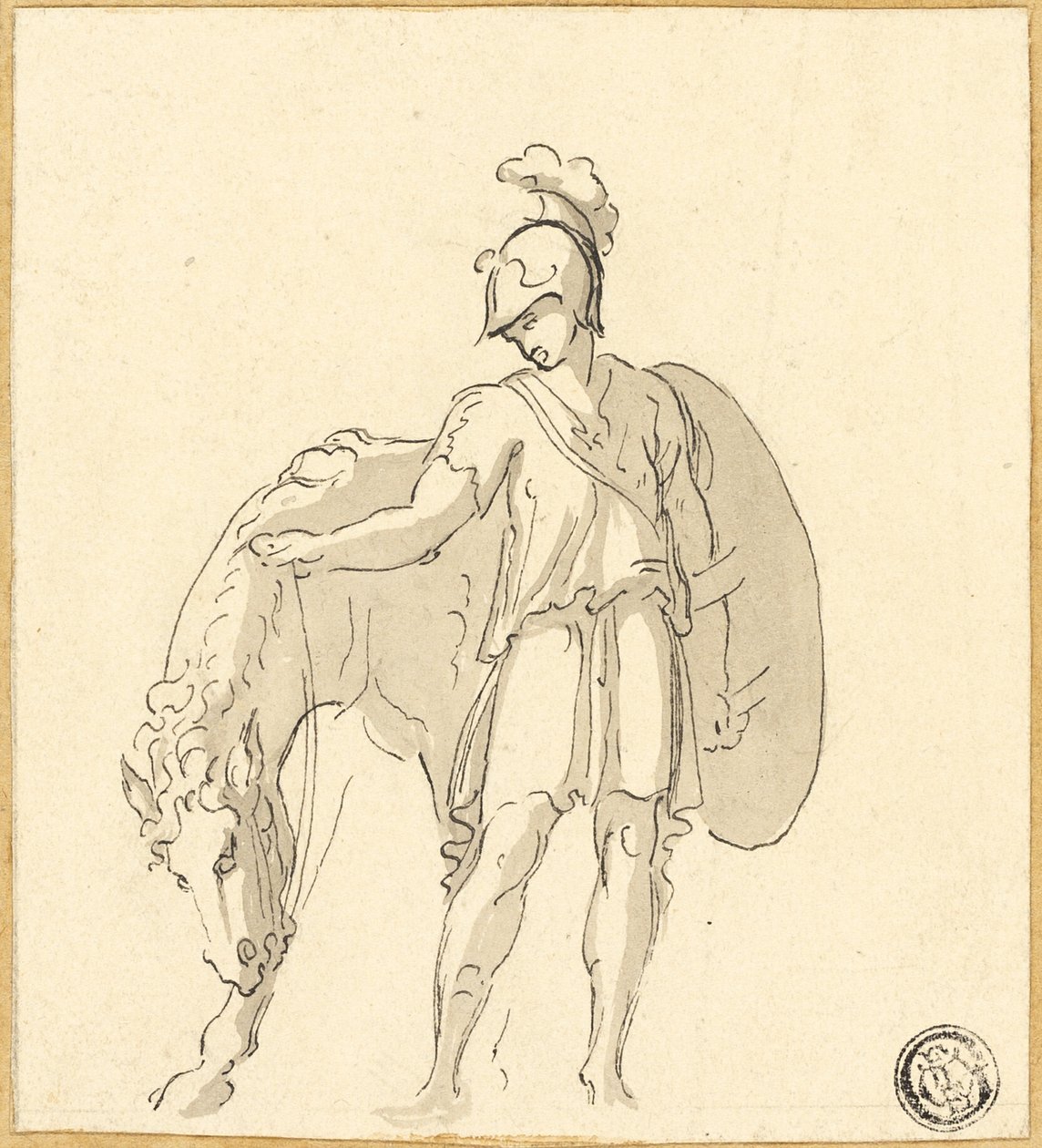 Staande krijger en paard door Unknown artist