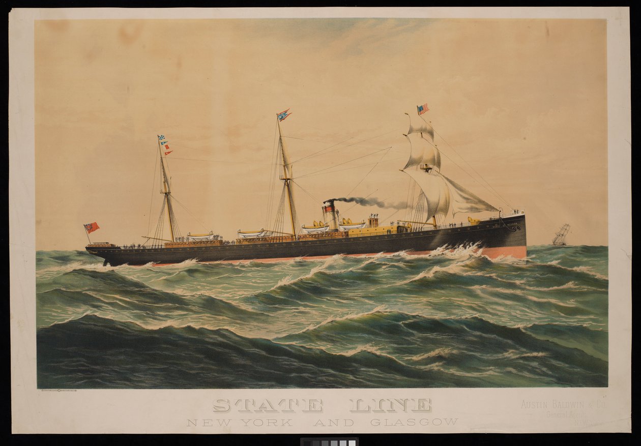 State Line New York en Glasgow, Austin Baldwin & Co General Agents New York door Unknown artist