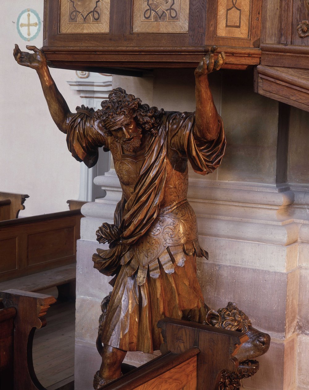 Standbeeld van Samson onder de preekstoel van de abdijkerk van Ebersmunster, Elzas door Unknown artist