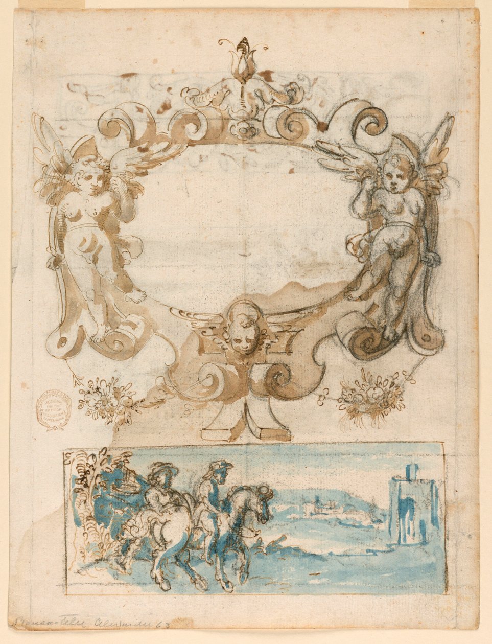 Bandwerkontwerp en landschap door Unknown artist