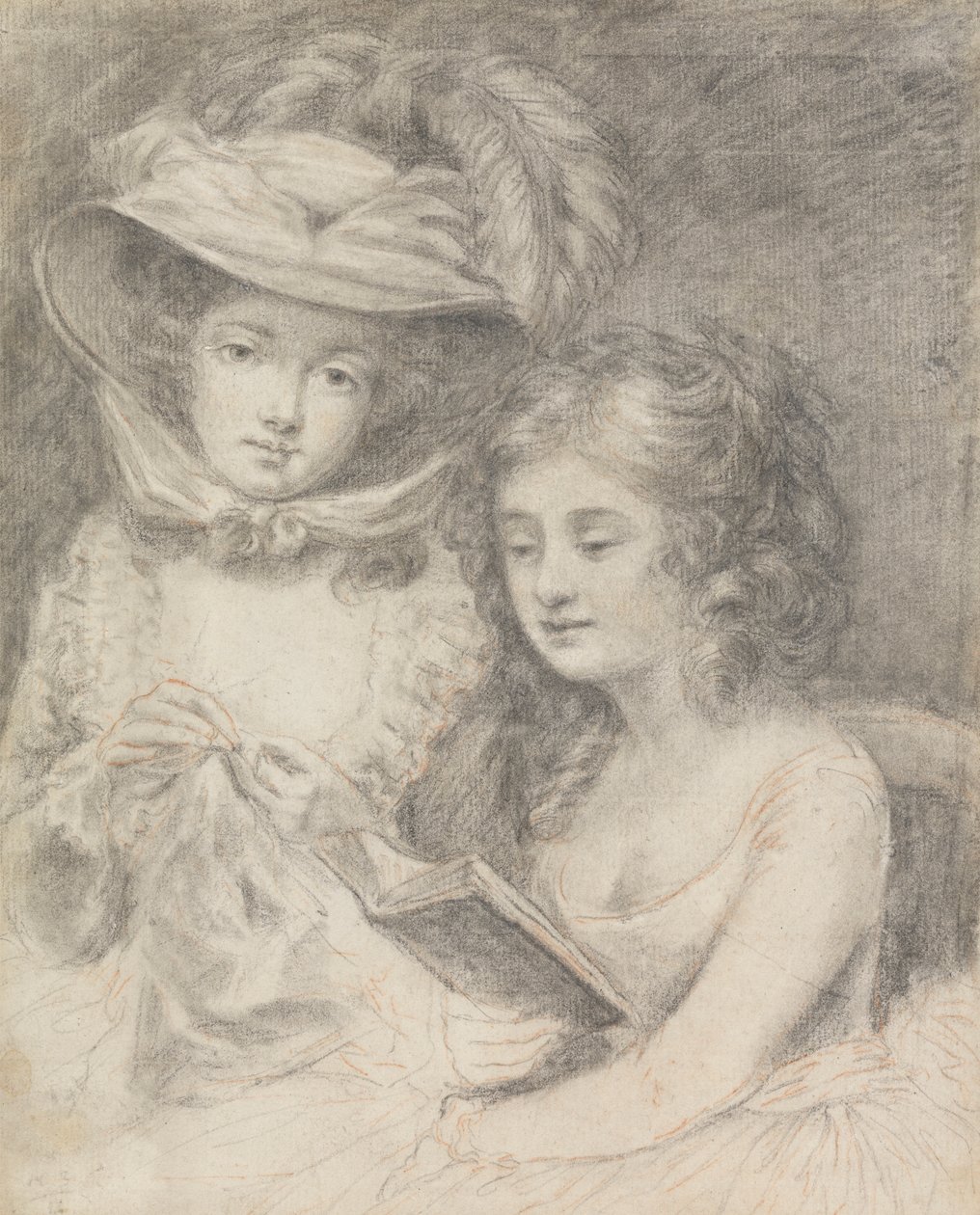 Studie van een vrouw die naait en een meisje dat leest door Unknown artist