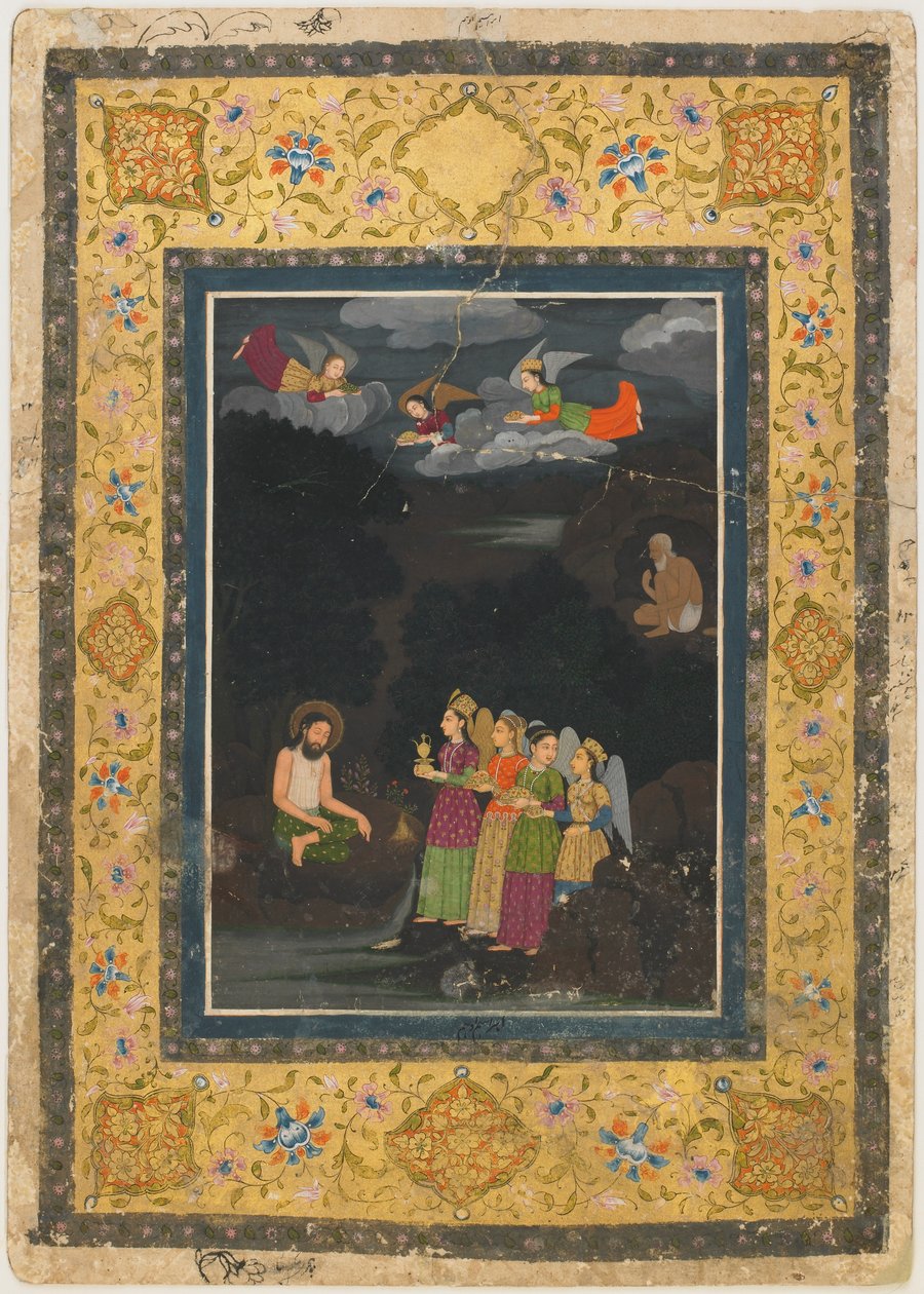 Sultan Ibrahim ibn Adham van Balkh bezocht door engelen door Unknown artist