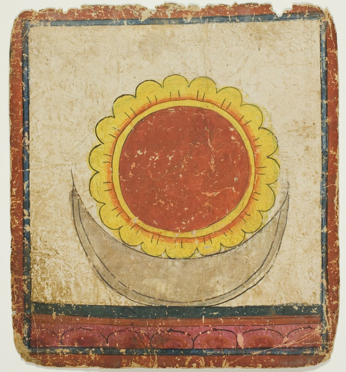 Zon, maan en lotus op de lotustroon, uit een set inwijdingskaarten (Tsakali) door Unknown artist