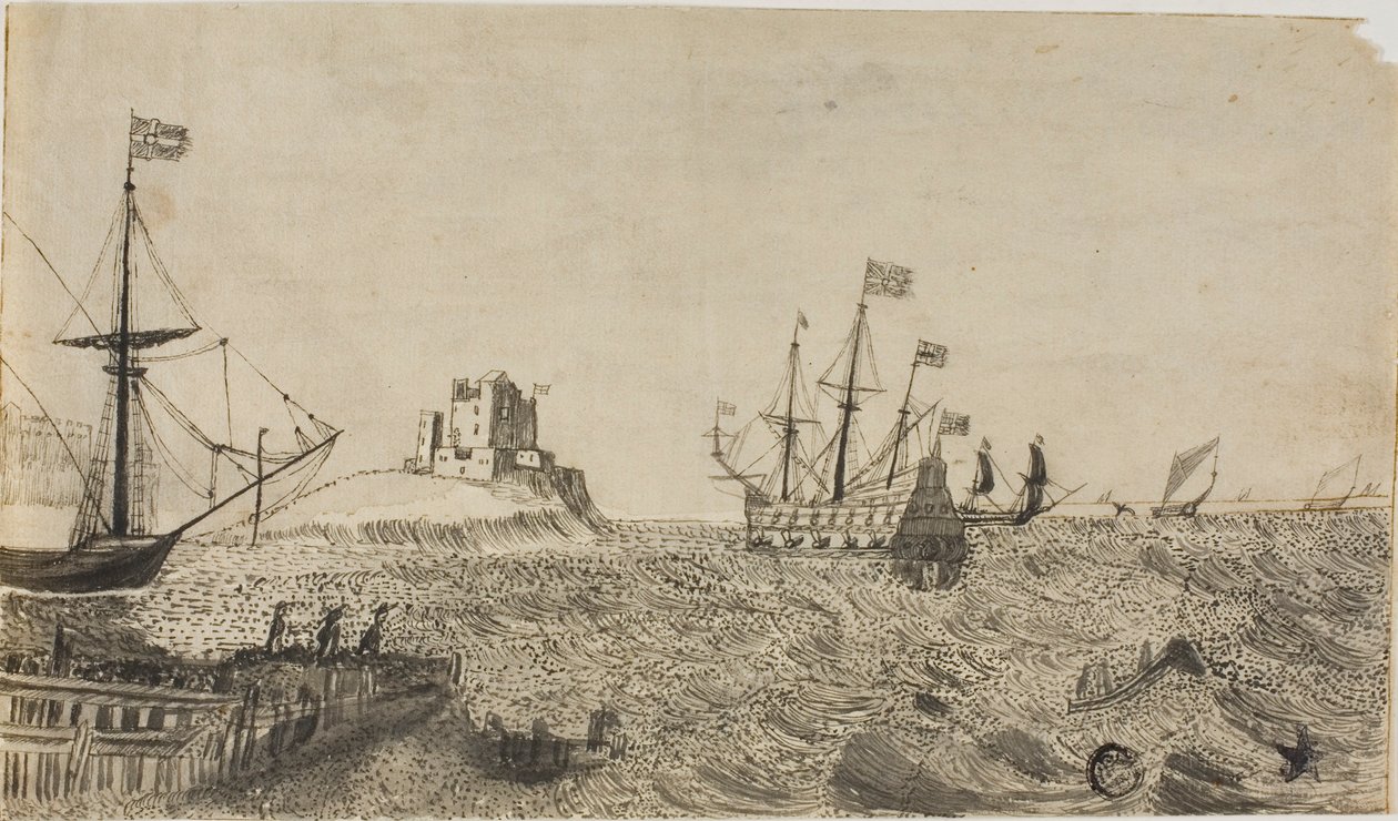 Zweedse boten voor de kust door Unknown artist