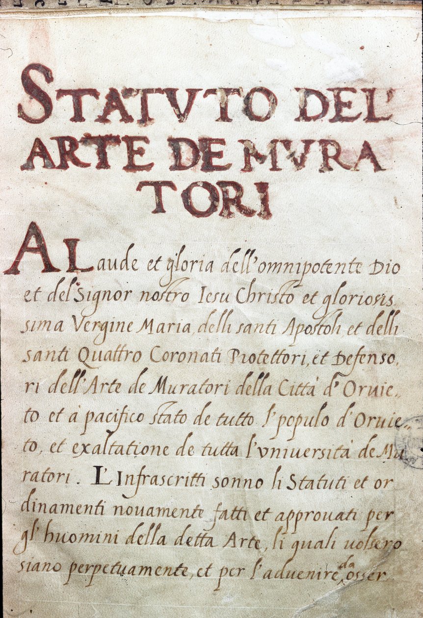 Tafel van de corporaties, status van metselaars van de stad Orvieto, Italië door Unknown artist