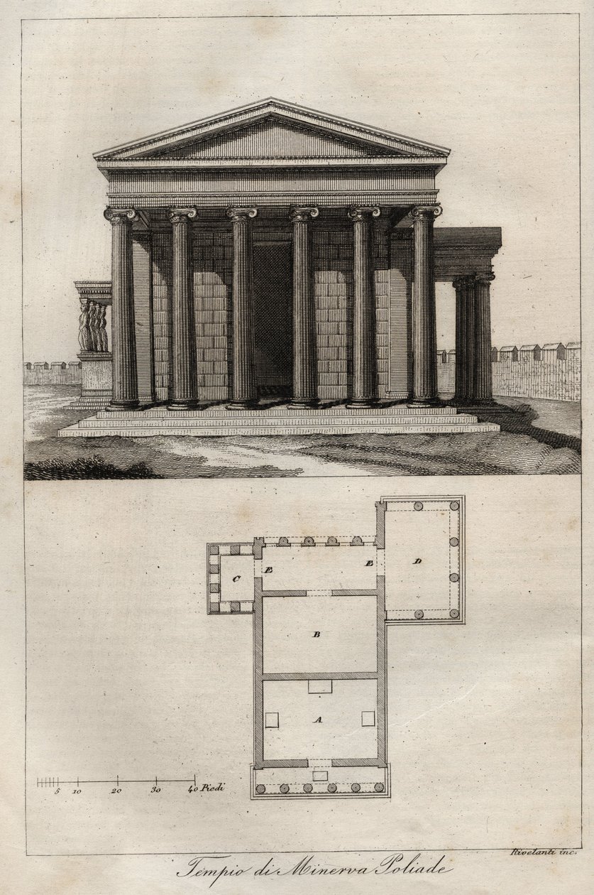 Tempel van Athena Polias - Akropolis Athene - (Oude Tempel van Athena) - gravure uit 