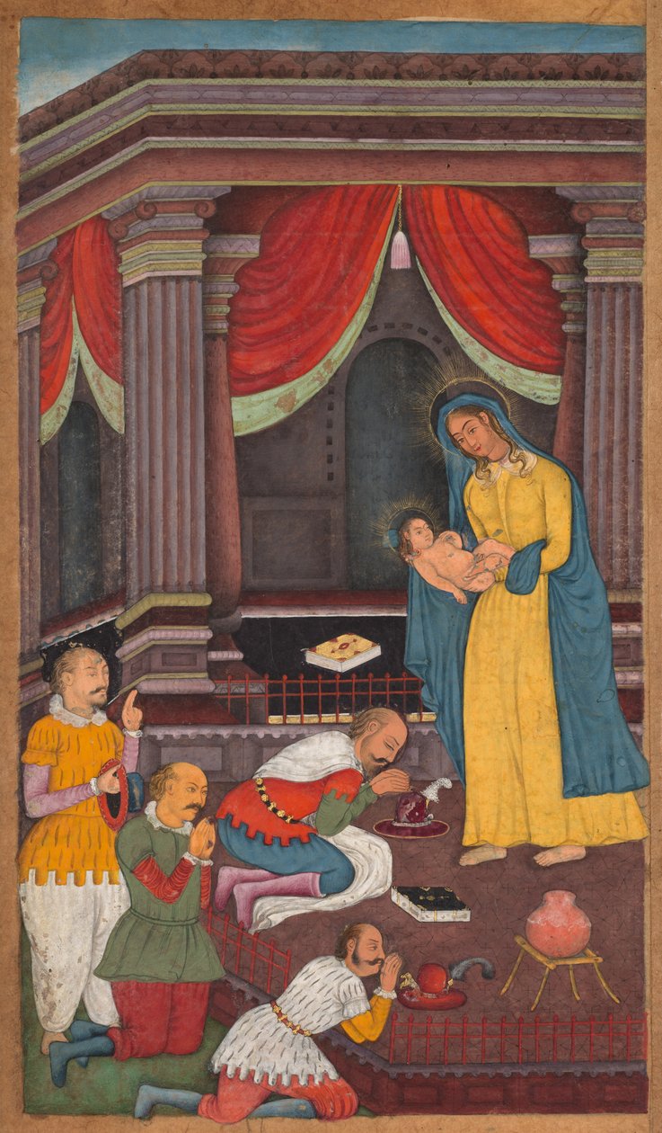 De Aanbidding van de Herders, uit een Spiegel van Heiligheid (Mir’at al-quds) van Vader Jerome Xavier door Unknown artist