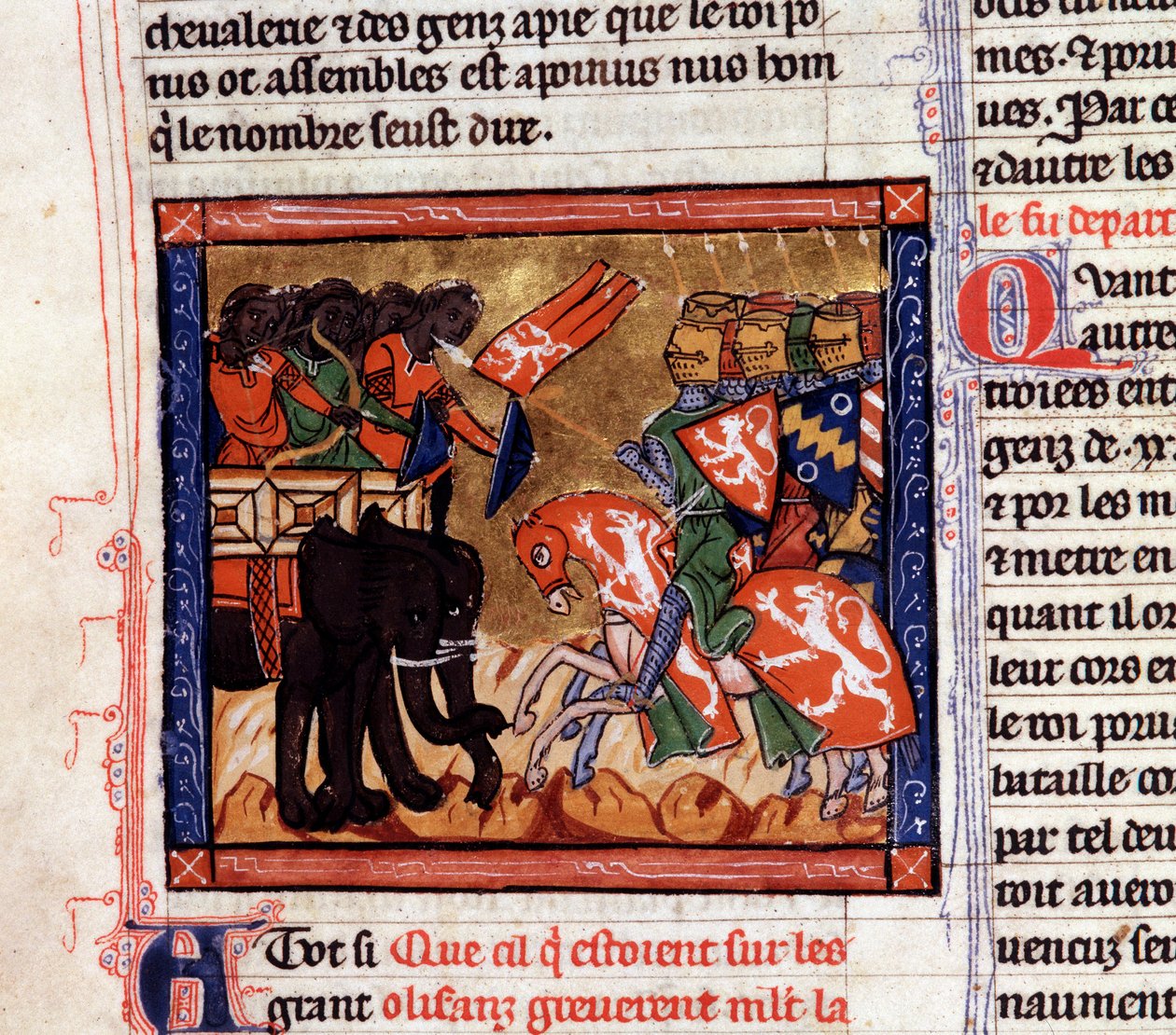 De slag bij Hydaspes: Alexander en Porus vechten in 327 v.Chr. door Unknown artist