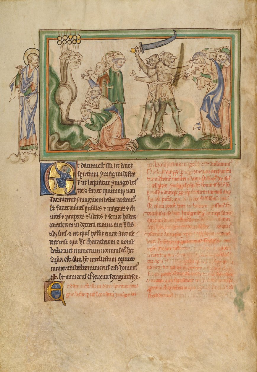 Het beest uit de aarde dat mensen doodt en mensen die het merkteken van het beest ontvangen door Unknown artist