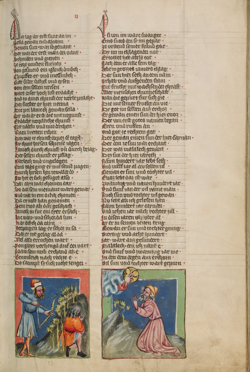 De blinde Lamech doodt Kaïn; Henoch voor God door Unknown artist