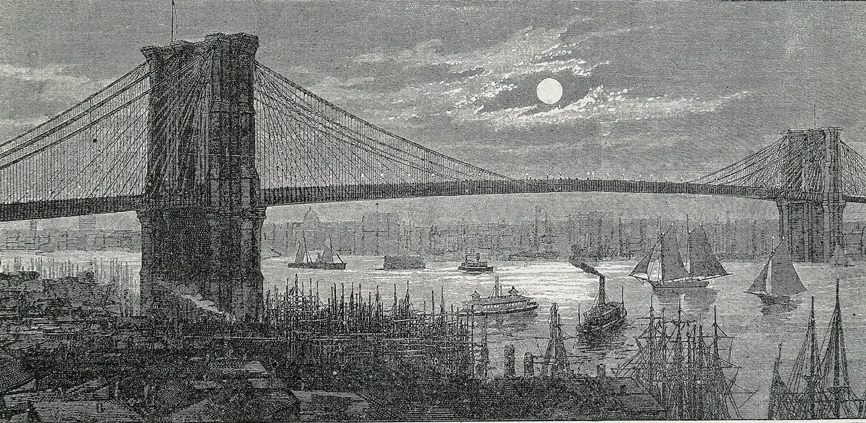 De Brooklyn Bridge, New York door Unknown artist