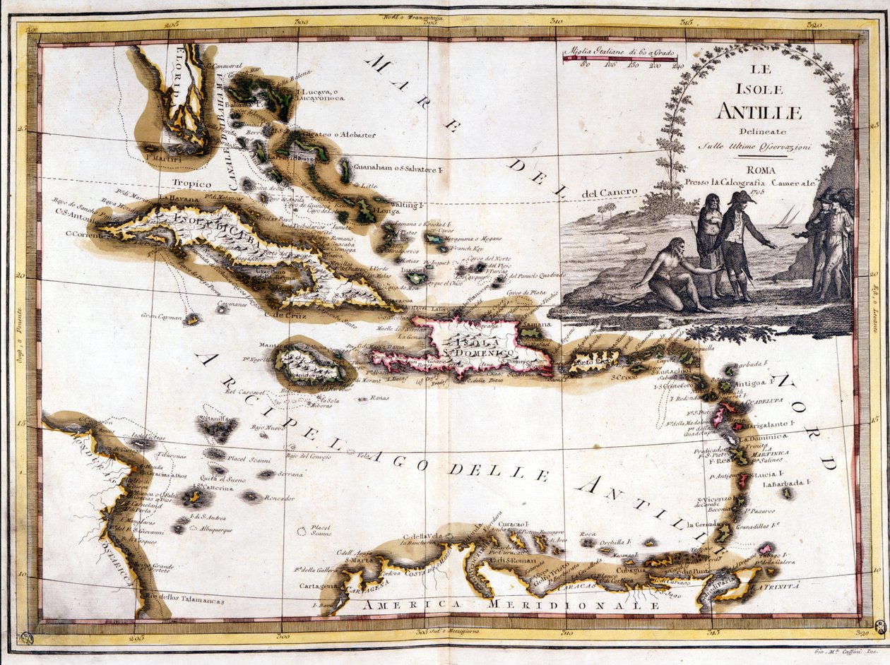 De Caribische archipel, gebaseerd op een atlas van 1798. door Unknown artist