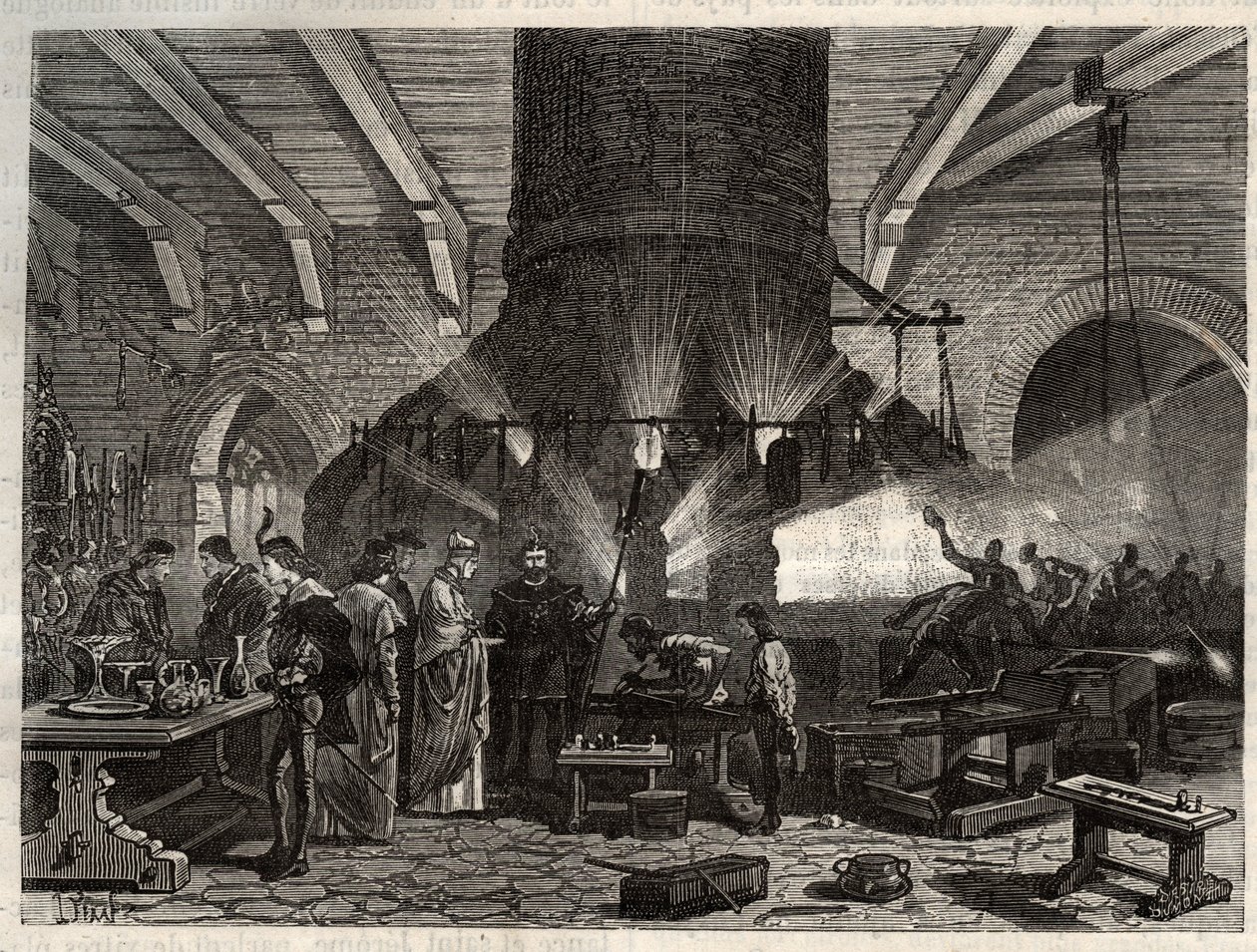De Doge van Venetië bezoekt de glasfabrieken van Murano - gravure in 